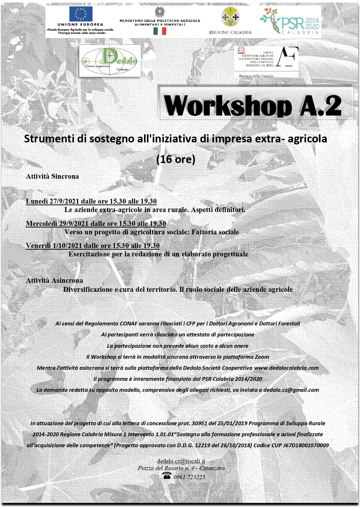 Workshop A.2. Strumenti di sostegno all’iniziativa di impresa extra-agricola